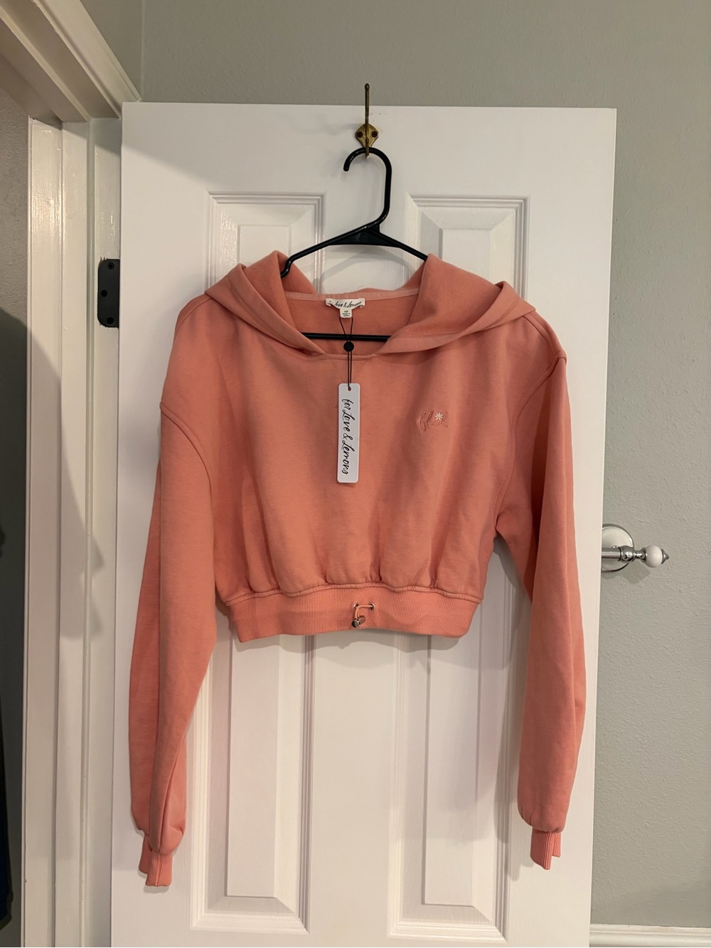 For Love & Lemons Josie Cropped Hoodie Peach XS NWT
